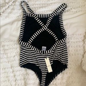 Striped once piece, super open X back